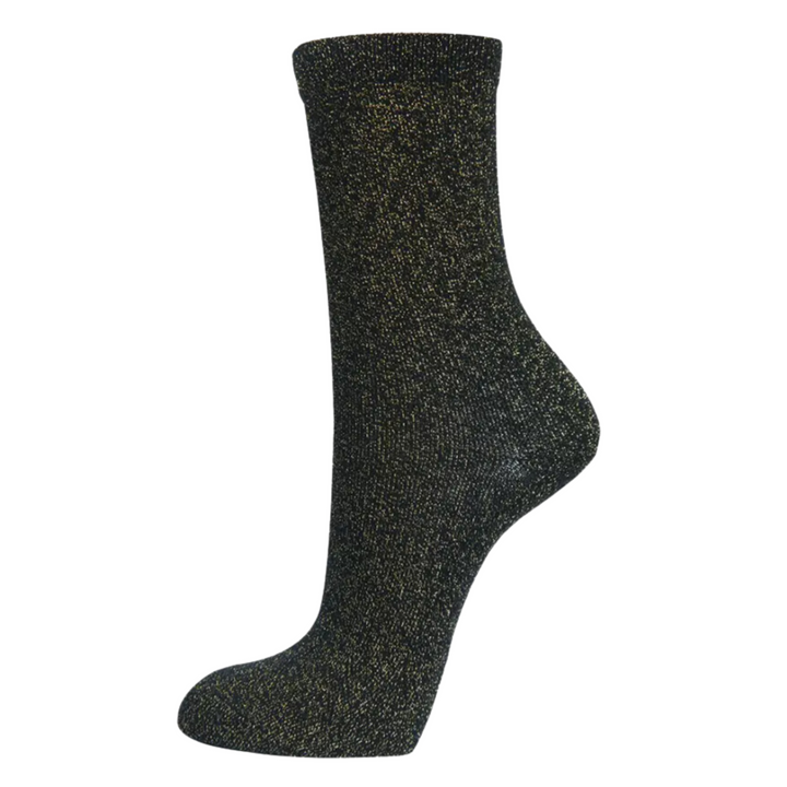 Glitter Socks | Black Sparkly Ankle Socks | Golden Shimmer