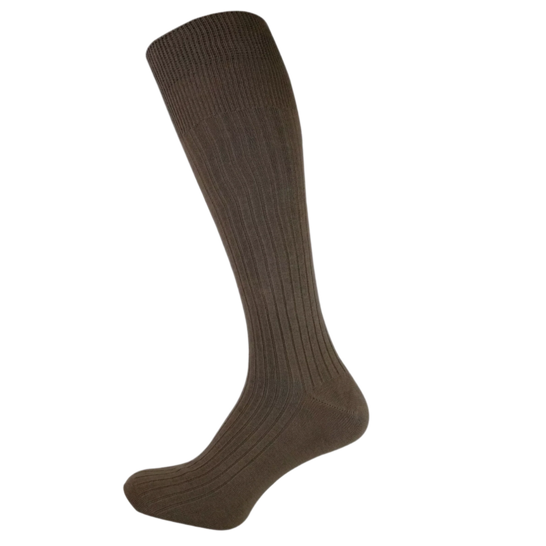 brown knee-high socks | 100% cotton socks | breathable socks | formal knee-high socks | ribbed cotton socks