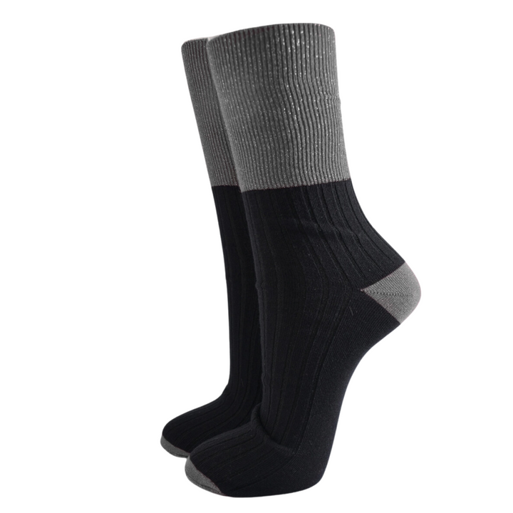 grey glitter socks | women's grey and silver socks | two-tone glitter socks | ribbed ankle socks