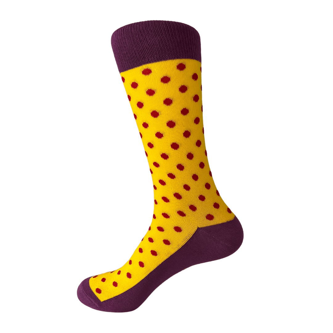 yellow socks | red polka dots | women's fashion | organic cotton | sock geeks