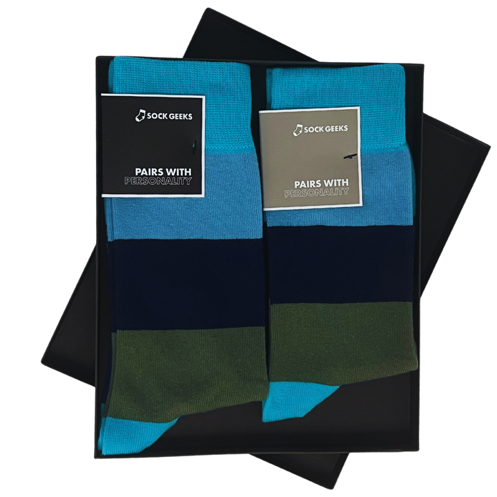  Ocean Blues socks | high-quality cotton socks | Sock Geeks gift box | blue gradient socks | tranquil socks 