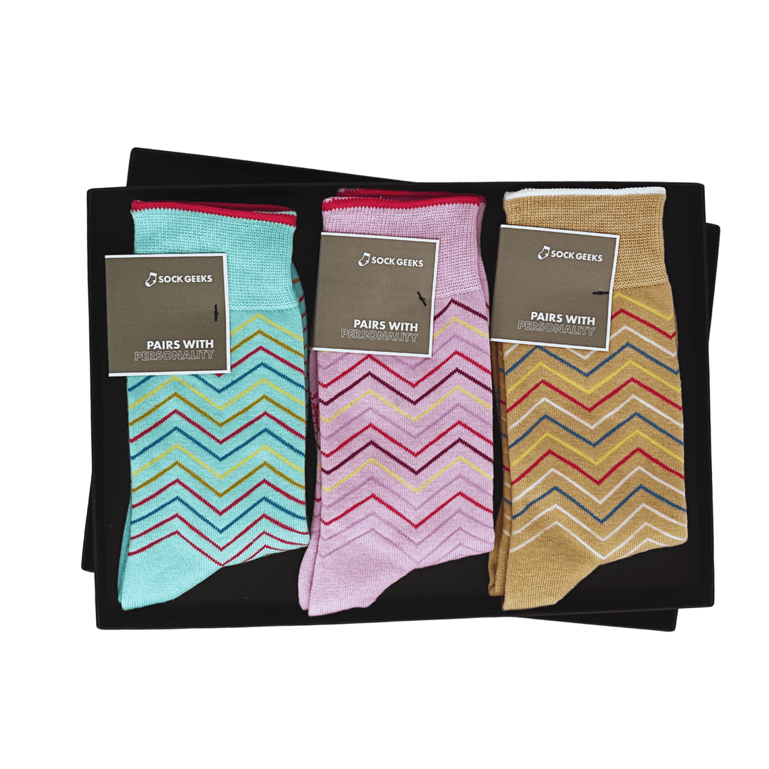 Zigzag pattern | cotton socks | sophisticated style | premium quality | vibrant colors | luxury gift | comfortable wear