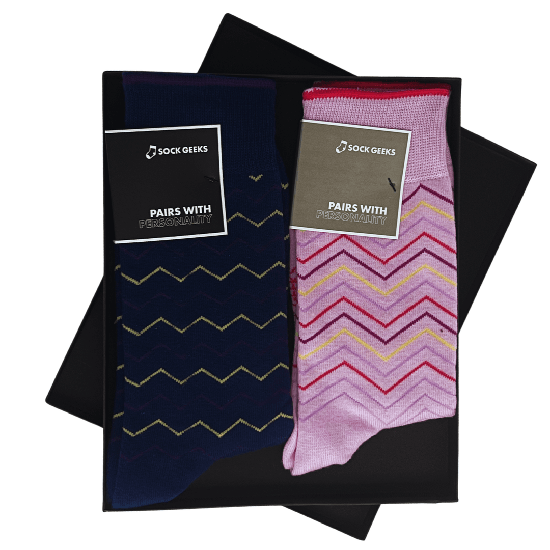 Zigzag Harmony Collection | matching socks for couples | Navy Zigzag socks | Pink Zigzag socks