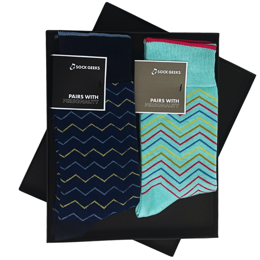  Radiant Waves Collection | matching socks for couples | Navy Zigzag socks | Aqua Zigzag socks 