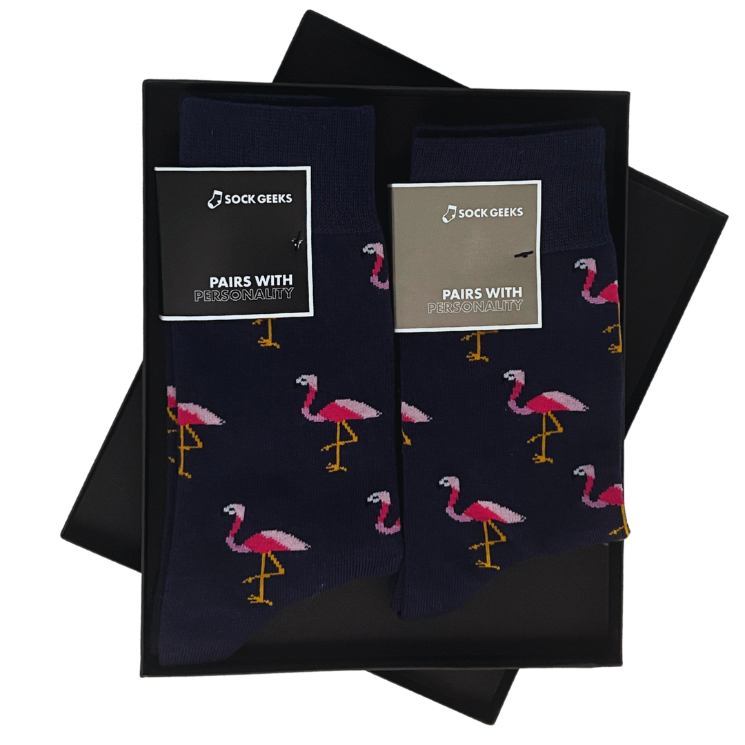 Matching socks | couples socks | Flamingos socks | high-quality cotton socks | Sock Geeks gift box | elegant socks | sock geeks