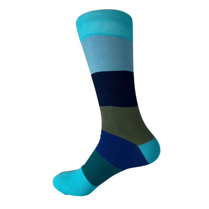 blue gradient socks | aqua and navy stripes | organic cotton comfort | UK-made socks | cool tones | sock geeks