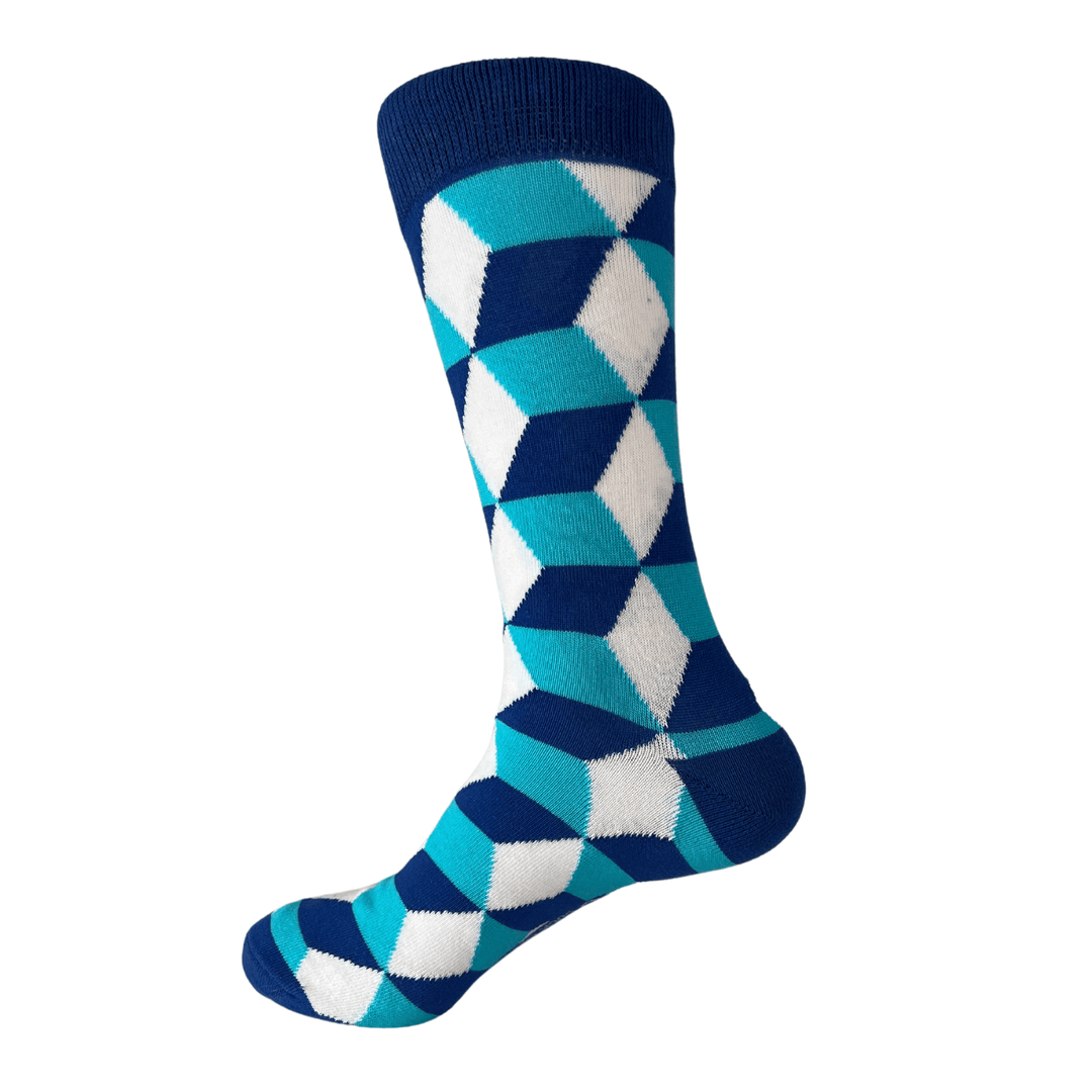 geometric pattern socks | Sock Geeks | tangram inspired design | premium cotton blend | fine gauge knitwear | breathable and soft | durable fashion socks | eye-catching hosiery | business and casual wear | stylish wardrobe addition