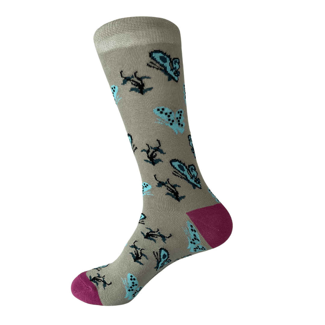  grey socks | blue butterflies | organic cotton | sock geeks