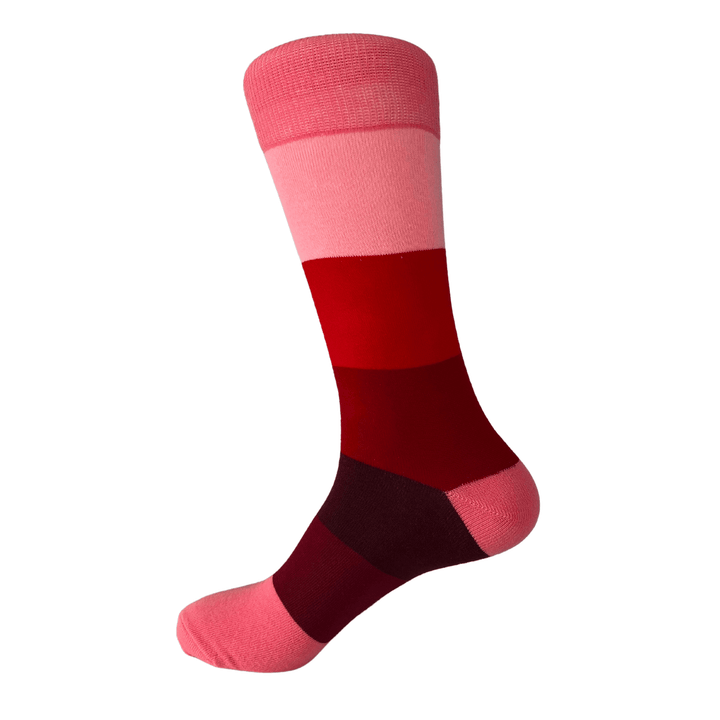 red gradient socks | pink and burgundy stripes | premium cotton | UK fashion | bold design | sock geeks