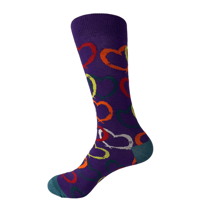 premium cotton socks | bold socks | colorful heart socks | durable socks | comfortable socks | stylish socks | rich purple socks