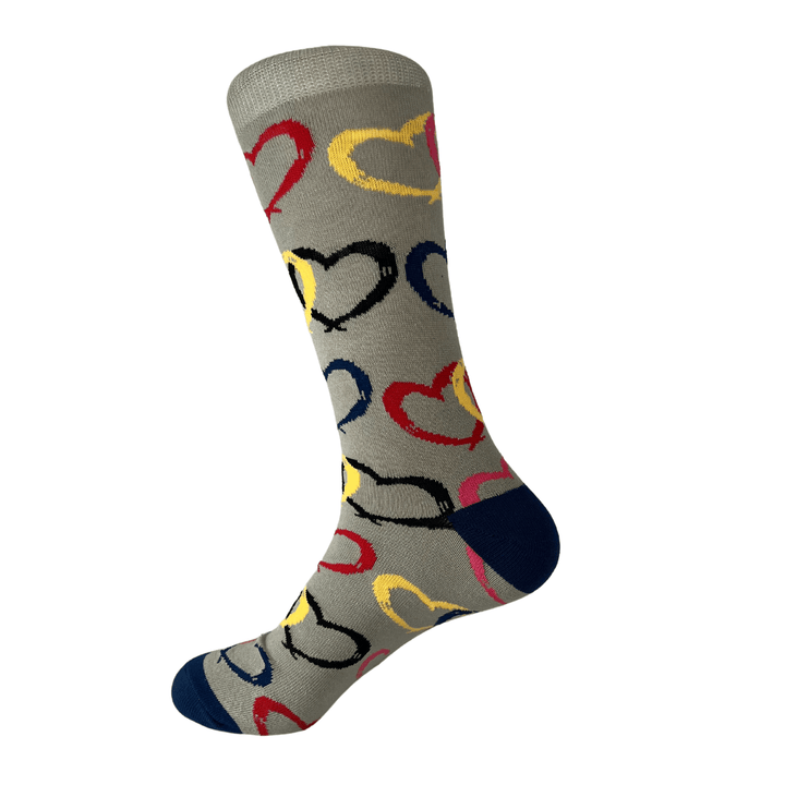 Gray socks | Colorful hearts | Playful design | Cozy fit | Durable socks | Everyday style