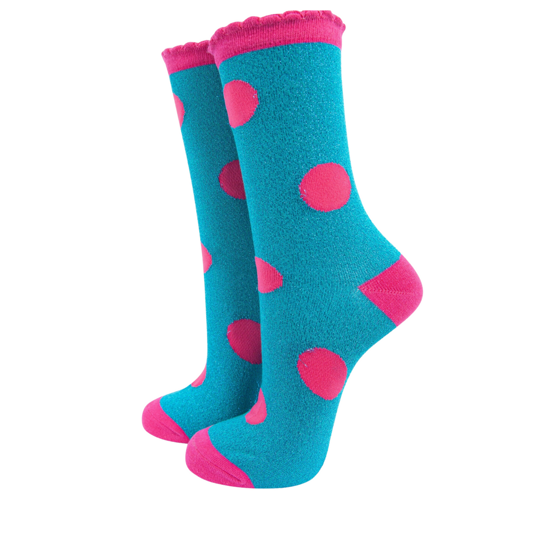 women polka socks l party socks l glitter socks